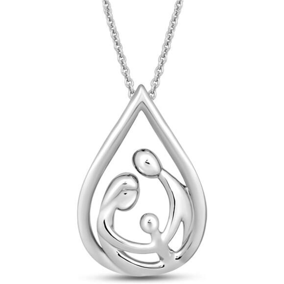 Parent and Child Family Necklace Pendant in Sterling Silver